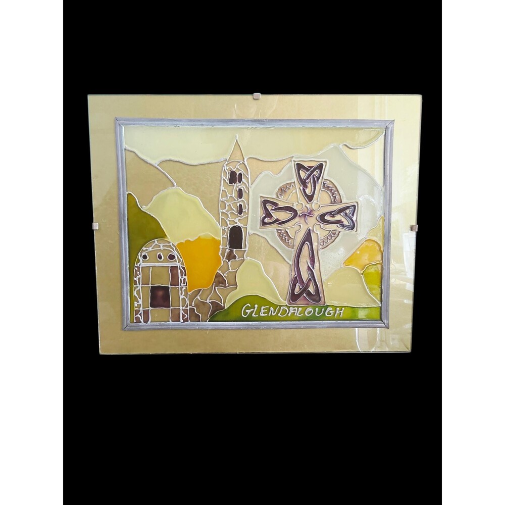 Vintage Handmade Glendalough Ireland Stained Glass Painting by Iwona Dabek